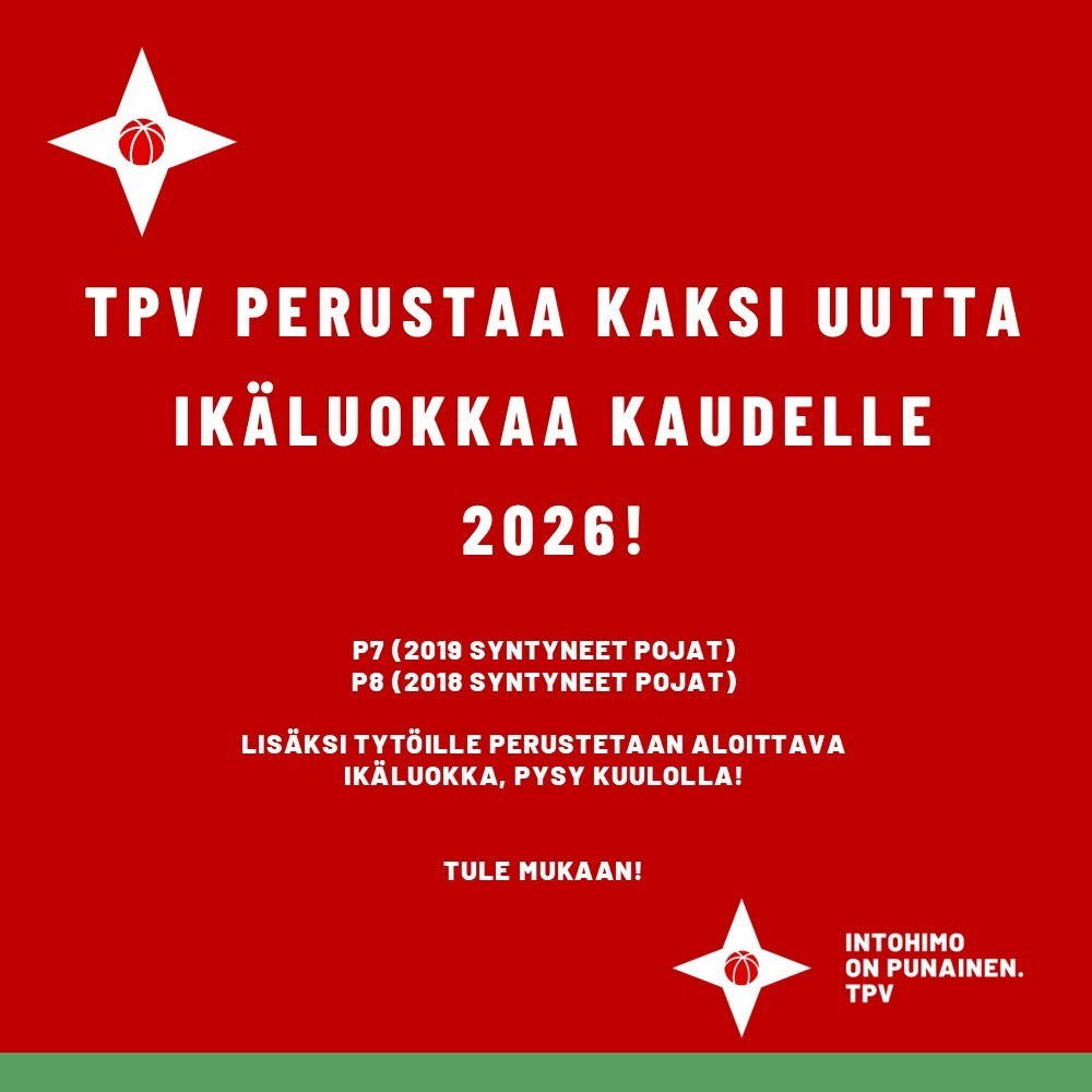 TPV perustaa syksyllä kaksi aloittavaa ikäluokkaa kaudelle 2026!