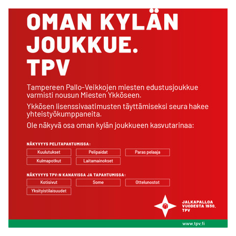 TPV Ykköseen - yhteistyökumppaneita haetaan
