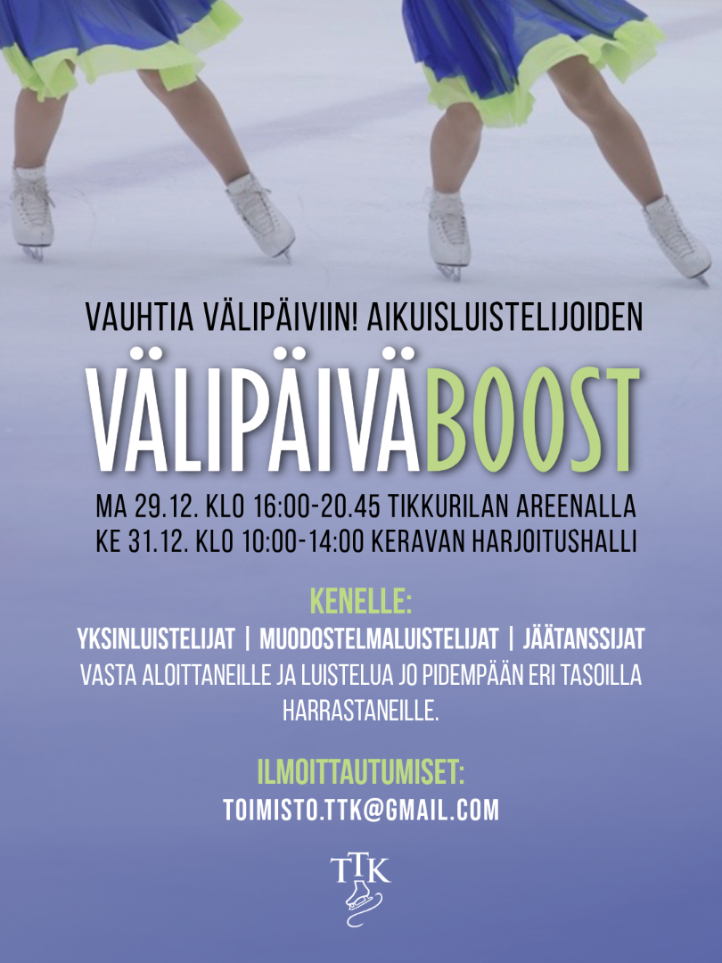 Aikuisluistelijoiden välipäiväboost 29.12. ja 31.12.