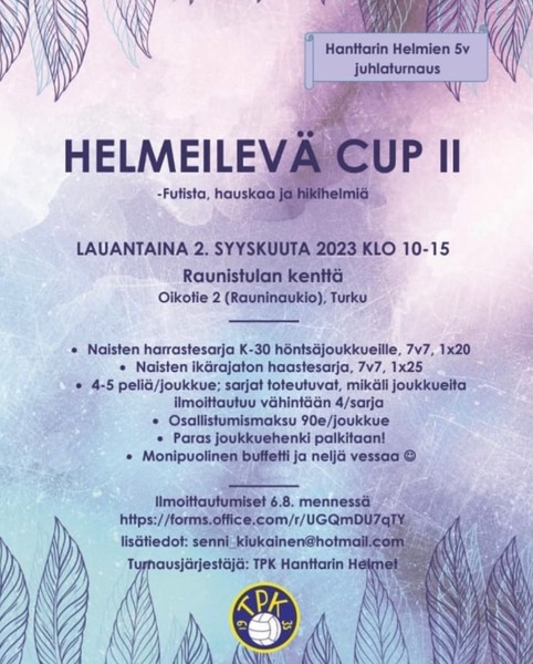 Vielä ehtii ilmoittautua Helmeilevä Cupiin!