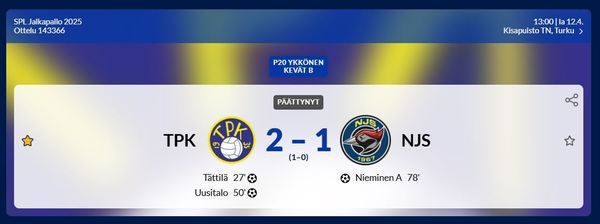 TPK avasi kotikautensa voitokkaasti – NJS kaatui Kisapuistossa lukemin 2–1