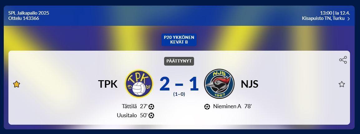 TPK avasi kotikautensa voitokkaasti – NJS kaatui Kisapuistossa lukemin 2–1