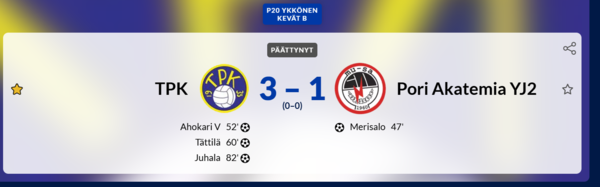 TPK:n A-junnut iskussa – Pori kaatui lukemin 3–1