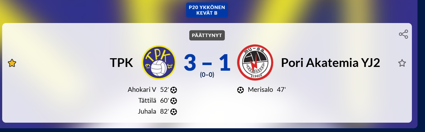 TPK:n A-junnut iskussa – Pori kaatui lukemin 3–1