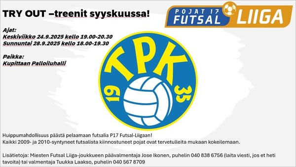 TRY OUT -treenit syyskuussa