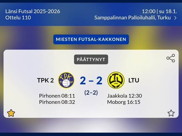 Tasokasta taistelua pisteistä