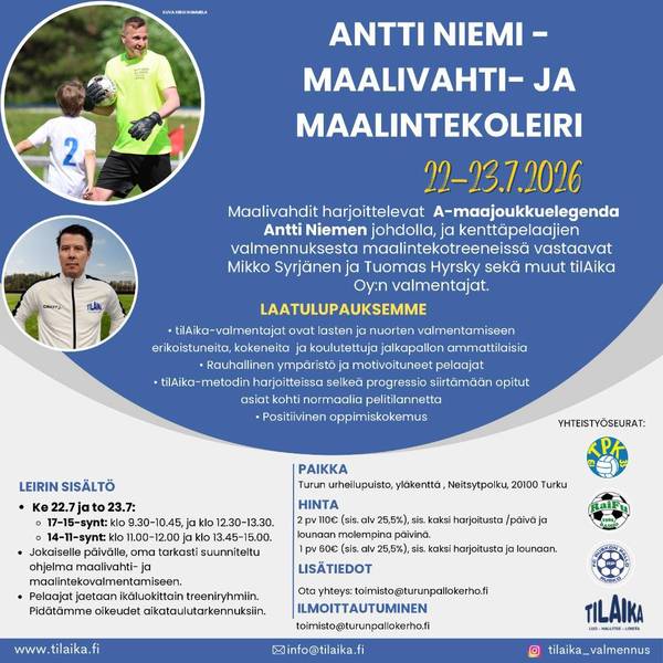 Antti Niemi - maalivahti ja maalintekoleiri 22.-23.7.2026