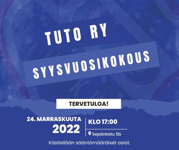 Tervetuloa TuTo ry:n syysvuosikokoukseen!