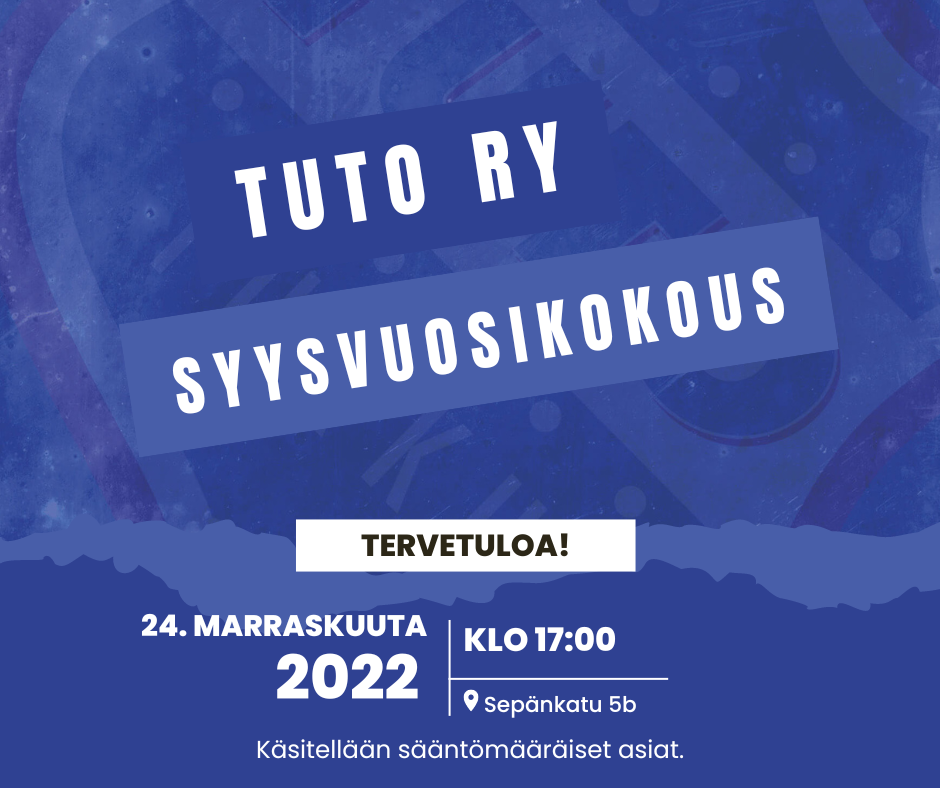 Tervetuloa TuTo ry:n syysvuosikokoukseen!
