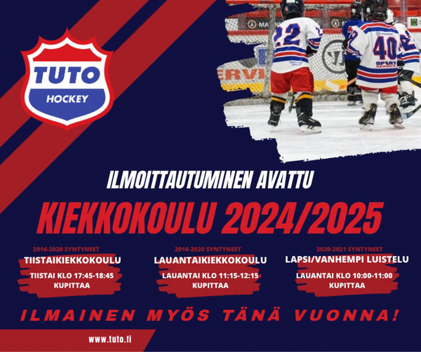 Kiekkokoulun ja Lapsi-vanhempiluistelukoulun ilmoittautuminen kauteen 2024/2025 auki