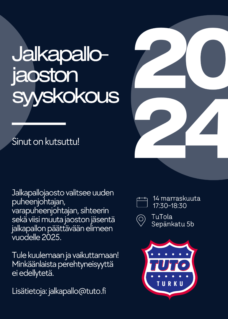 Jalkapallojaoston syyskokous pidetään 14.11. Tule mukaan vaikuttamaan!