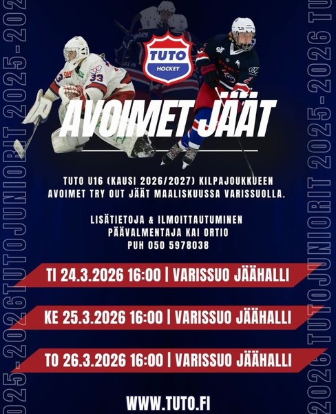 2026/2027 U16 kilpajoukkueen avoimet jäät maaliskuussa