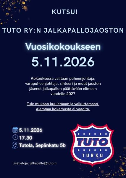 Jalkapallojaoston vuosikokous 5.11.