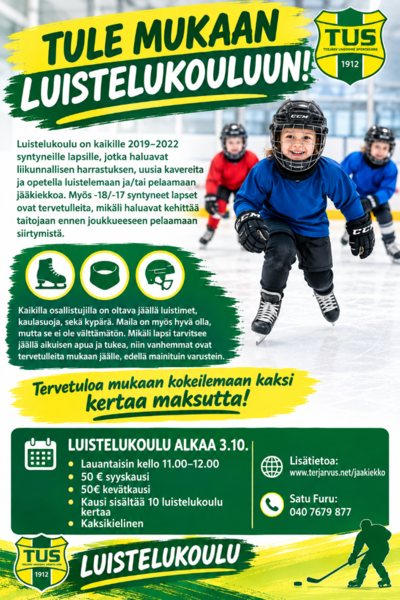 Luistelukouulu - kiekkokoulu alkaa 3.10.!