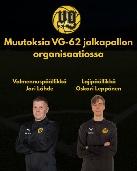Muutoksia VG-62 jalkapallon organisaatiossa