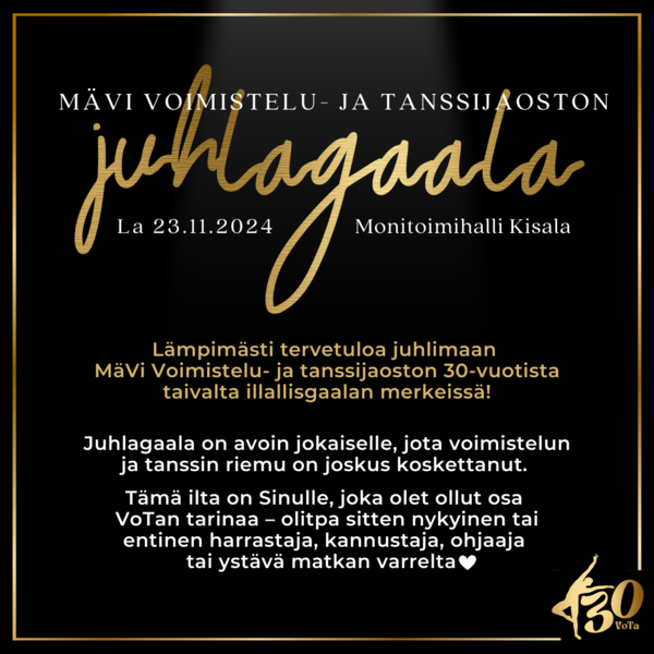 ​Voimistelu- ja tanssijaoston 30 v. -juhlagaala la 23.11.2024