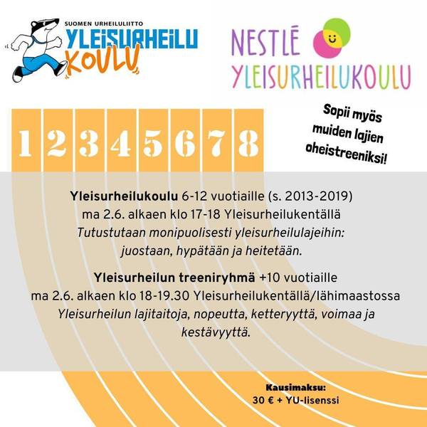 Yleisurheilukoulu ja treeniryhmä 2025