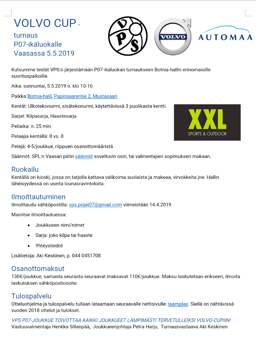 VPS P07 Volvo cup turnaus 5.5.2019
