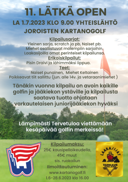 Lätkö Open Kartanogolfilla La 1.7.2023. Tervetuloa mukaan