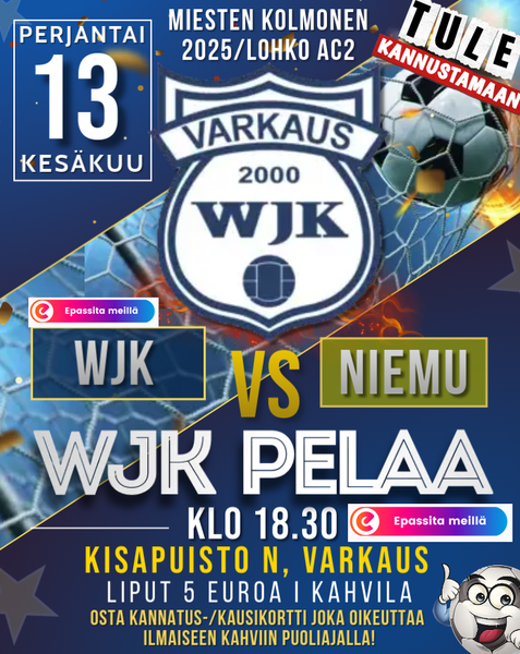 WJK miesten edustusjoukkue - Seuraava kotiottelu 13.6.2025