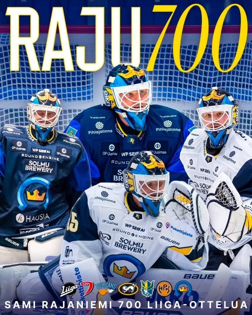 Sami Rajaniemi historian toisena maalivahtina 700 Liiga-ottelun kerhoon
