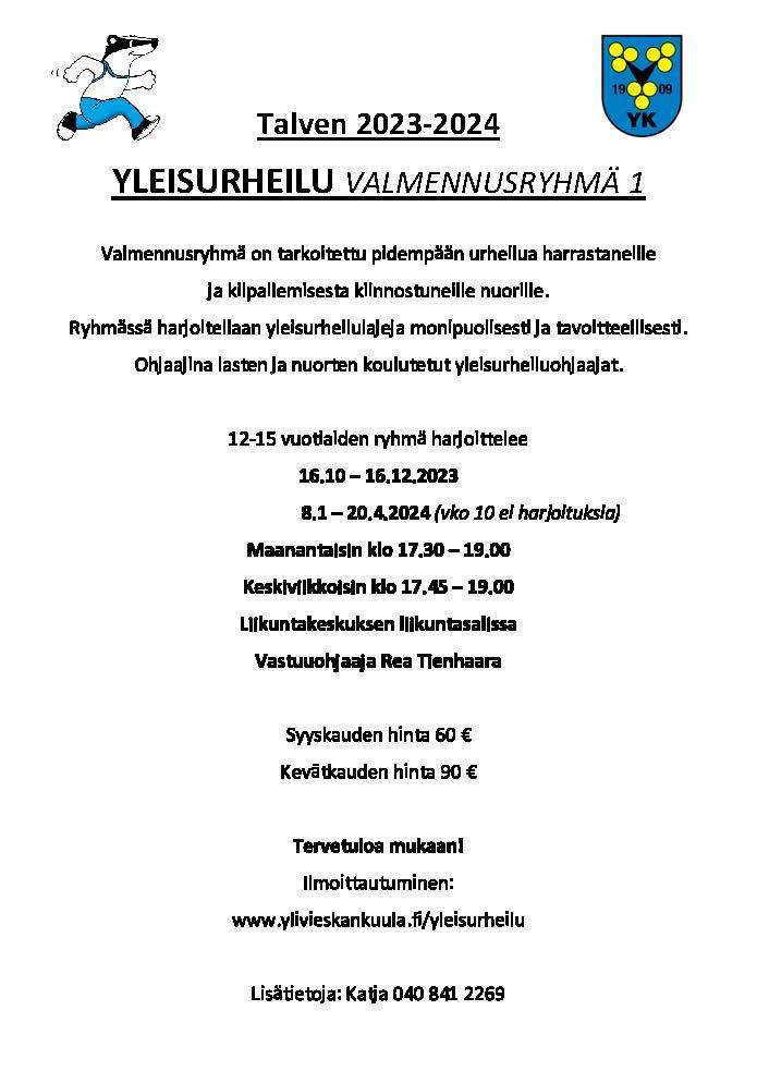 Yleisurheilun VALMENNUSRYHMÄ 1 ilmoittautuminen avattu