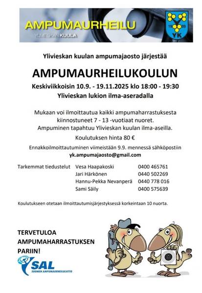 Ampumaurheilukoulu alkaa 10.9!