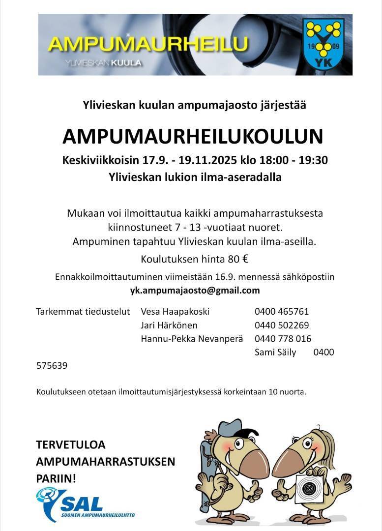 Ampumaurheilukoulu alkaa 17.9!