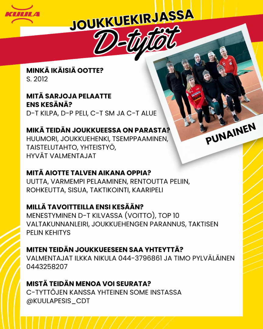 Joukkuekirjassa D-tytöt punainen