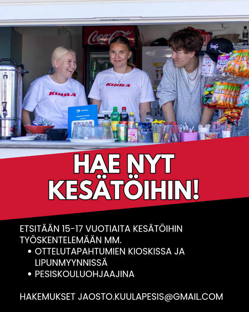 Ylivieskan Kuula palkkaa nuoria kesätöihin ottelutapahtumiin ja pesiskouluun