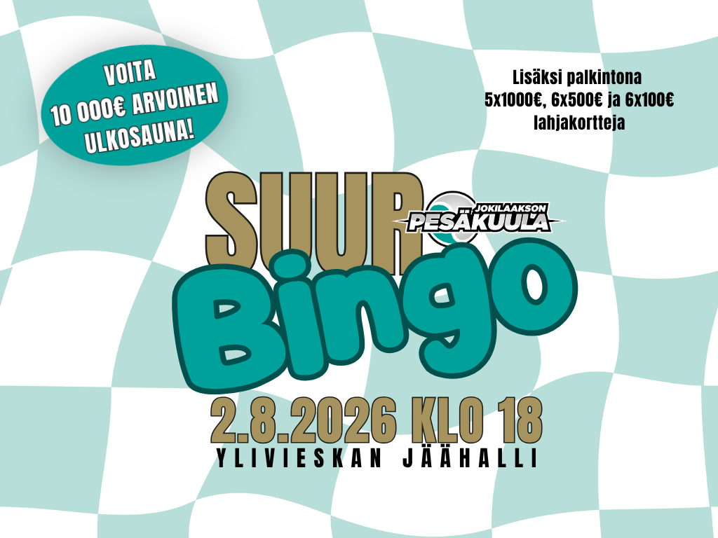 Suurbingo 2.8. Ylivieskan Jäähallissa